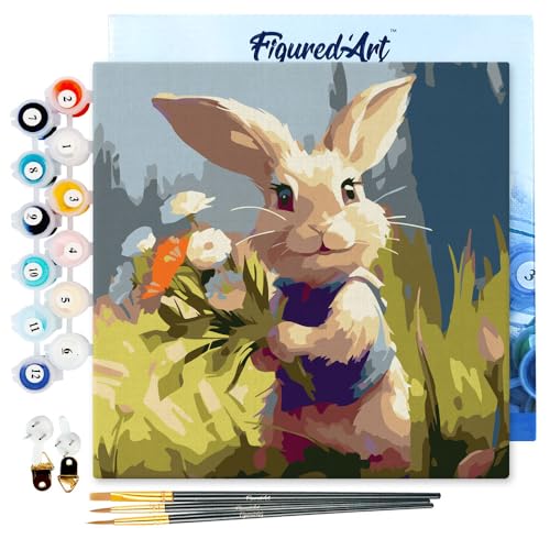 Figured'Art Mini Malen Nach Zahlen Erwachsene Mit Rahmen 20x20cm Kleines Format - Hase und Wildblumen - Paint by Numbers Basteln DIY Bastelset Leinwand gespannt auf Holzrahmen Figured'Art Mini Malen Nach Zahlen Erwachsene Mit Rahmen 20x20cm Kleines Format - Hase und Wildblumen - Paint by Numbers Basteln DIY Bastelset Leinwand gespannt auf Holzrahmen von Figured'Art