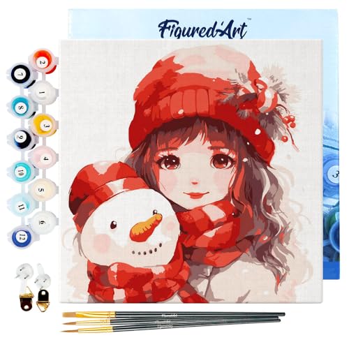 Figured'Art Mini Malen Nach Zahlen Erwachsene Mit Rahmen 20x20cm Kleines Format - Hübsches Mädchen und Schneemann - Paint by Numbers Basteln DIY Bastelset Leinwand gespannt auf Holzrahmen Figured'Art Mini Malen Nach Zahlen Erwachsene Mit Rahmen 20x20cm Kleines Format - Hübsches Mädchen und Schneemann - Paint by Numbers Basteln DIY Bastelset Leinwand gespannt auf Holzrahmen von Figured'Art
