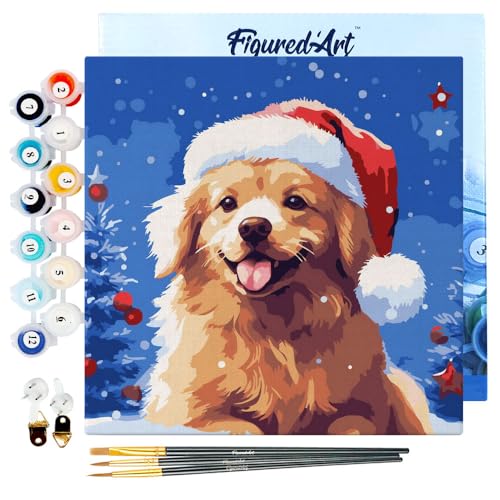 Figured'Art Mini Malen Nach Zahlen Erwachsene Mit Rahmen 20x20cm Kleines Format - Hund im Schnee zu Weihnachten - Paint by Numbers Basteln DIY Bastelset Leinwand gespannt auf Holzrahmen Figured'Art Mini Malen Nach Zahlen Erwachsene Mit Rahmen 20x20cm Kleines Format - Hund im Schnee zu Weihnachten - Paint by Numbers Basteln DIY Bastelset Leinwand gespannt auf Holzrahmen von Figured'Art