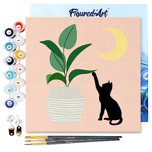 Figured'Art Mini Malen Nach Zahlen Erwachsene Mit Rahmen 20x20cm Kleines Format - Kätzchen und Pflanze im Mondschein - Paint by Numbers Basteln DIY Bastelset Leinwand gespannt auf Holzrahmen Figured'Art Mini Malen Nach Zahlen Erwachsene Mit Rahmen 20x20cm Kleines Format - Kätzchen und Pflanze im Mondschein - Paint by Numbers Basteln DIY Bastelset Leinwand gespannt auf Holzrahmen von Figured'Art