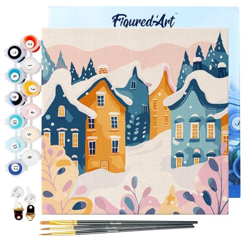 Figured'Art Mini Malen Nach Zahlen Erwachsene Mit Rahmen 20x20cm Kleines Format - Liebliches Winterdorf - Paint by Numbers Basteln DIY Bastelset Leinwand gespannt auf Holzrahmen Figured'Art Mini Malen Nach Zahlen Erwachsene Mit Rahmen 20x20cm Kleines Format - Liebliches Winterdorf - Paint by Numbers Basteln DIY Bastelset Leinwand gespannt auf Holzrahmen von Figured'Art