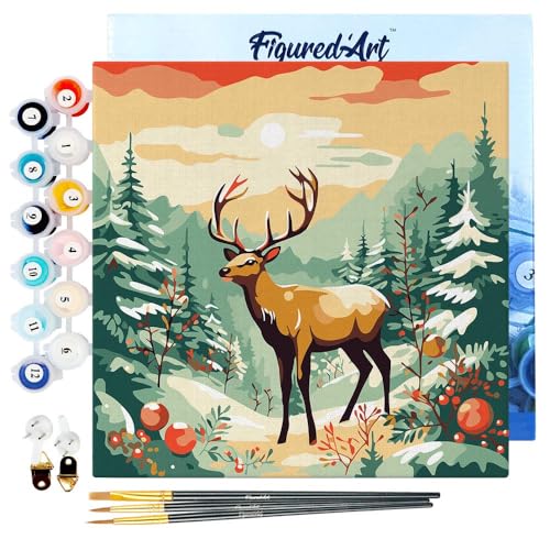 Figured'Art Mini Malen Nach Zahlen Erwachsene Mit Rahmen 20x20cm Kleines Format - Majestätischer Winterhirsch - Paint by Numbers Basteln DIY Bastelset Leinwand gespannt auf Holzrahmen Figured'Art Mini Malen Nach Zahlen Erwachsene Mit Rahmen 20x20cm Kleines Format - Majestätischer Winterhirsch - Paint by Numbers Basteln DIY Bastelset Leinwand gespannt auf Holzrahmen von Figured'Art