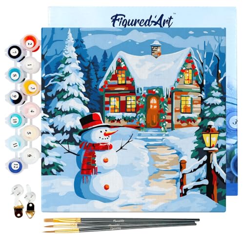 Figured'Art Mini Malen Nach Zahlen Erwachsene Mit Rahmen 20x20cm Kleines Format - Schneemann und Häuschen - Paint by Numbers Basteln DIY Bastelset Leinwand gespannt auf Holzrahmen Figured'Art Mini Malen Nach Zahlen Erwachsene Mit Rahmen 20x20cm Kleines Format - Schneemann und Häuschen - Paint by Numbers Basteln DIY Bastelset Leinwand gespannt auf Holzrahmen von Figured'Art