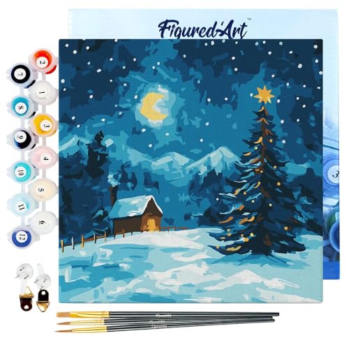 Figured'Art Mini Malen Nach Zahlen Erwachsene Mit Rahmen 20x20cm Kleines Format - Sternenklare Weihnachtsnacht - Paint by Numbers Basteln DIY Bastelset Leinwand gespannt auf Holzrahmen Figured'Art Mini Malen Nach Zahlen Erwachsene Mit Rahmen 20x20cm Kleines Format - Sternenklare Weihnachtsnacht - Paint by Numbers Basteln DIY Bastelset Leinwand gespannt auf Holzrahmen von Figured'Art