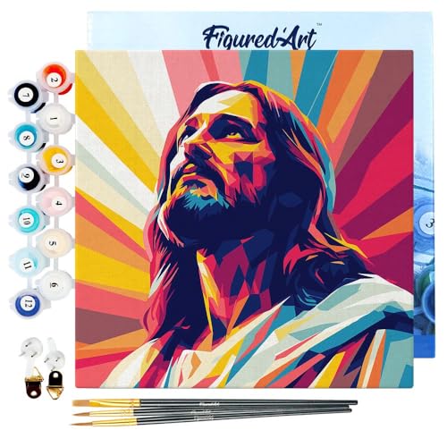 Figured'Art Mini Malen Nach Zahlen Erwachsene Mit Rahmen 20x20cm Kleines Format - Strahlender Jesus - Paint by Numbers Basteln DIY Bastelset Leinwand gespannt auf Holzrahmen Figured'Art Mini Malen Nach Zahlen Erwachsene Mit Rahmen 20x20cm Kleines Format - Strahlender Jesus - Paint by Numbers Basteln DIY Bastelset Leinwand gespannt auf Holzrahmen von Figured'Art