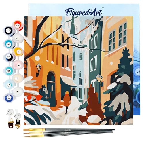 Figured'Art Mini Malen Nach Zahlen Erwachsene Mit Rahmen 20x20cm Kleines Format - Verschneite Gasse - Paint by Numbers Basteln DIY Bastelset Leinwand gespannt auf Holzrahmen Figured'Art Mini Malen Nach Zahlen Erwachsene Mit Rahmen 20x20cm Kleines Format - Verschneite Gasse - Paint by Numbers Basteln DIY Bastelset Leinwand gespannt auf Holzrahmen von Figured'Art