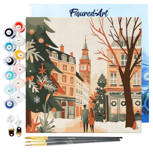 Figured'Art Mini Malen Nach Zahlen Erwachsene Mit Rahmen 20x20cm Kleines Format - Weihnachten in London - Paint by Numbers Basteln DIY Bastelset Leinwand gespannt auf Holzrahmen Figured'Art Mini Malen Nach Zahlen Erwachsene Mit Rahmen 20x20cm Kleines Format - Weihnachten in London - Paint by Numbers Basteln DIY Bastelset Leinwand gespannt auf Holzrahmen von Figured'Art
