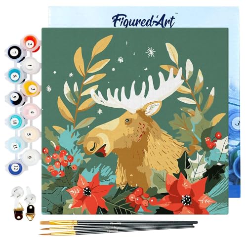 Figured'Art Mini Malen Nach Zahlen Erwachsene Mit Rahmen 20x20cm Kleines Format - Weihnachtselch - Paint by Numbers Basteln DIY Bastelset Leinwand gespannt auf Holzrahmen Figured'Art Mini Malen Nach Zahlen Erwachsene Mit Rahmen 20x20cm Kleines Format - Weihnachtselch - Paint by Numbers Basteln DIY Bastelset Leinwand gespannt auf Holzrahmen von Figured'Art