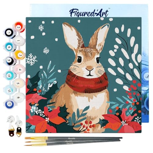 Figured'Art Mini Malen Nach Zahlen Erwachsene Mit Rahmen 20x20cm Kleines Format - Weihnachtshäschen - Paint by Numbers Basteln DIY Bastelset Leinwand gespannt auf Holzrahmen Figured'Art Mini Malen Nach Zahlen Erwachsene Mit Rahmen 20x20cm Kleines Format - Weihnachtshäschen - Paint by Numbers Basteln DIY Bastelset Leinwand gespannt auf Holzrahmen von Figured'Art