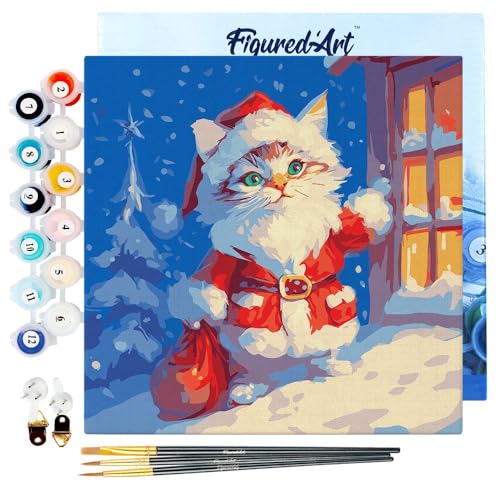 Figured'Art Mini Malen Nach Zahlen Erwachsene Mit Rahmen 20x20cm Kleines Format - Weihnachtskätzchen - Paint by Numbers Basteln DIY Bastelset Leinwand gespannt auf Holzrahmen Figured'Art Mini Malen Nach Zahlen Erwachsene Mit Rahmen 20x20cm Kleines Format - Weihnachtskätzchen - Paint by Numbers Basteln DIY Bastelset Leinwand gespannt auf Holzrahmen von Figured'Art