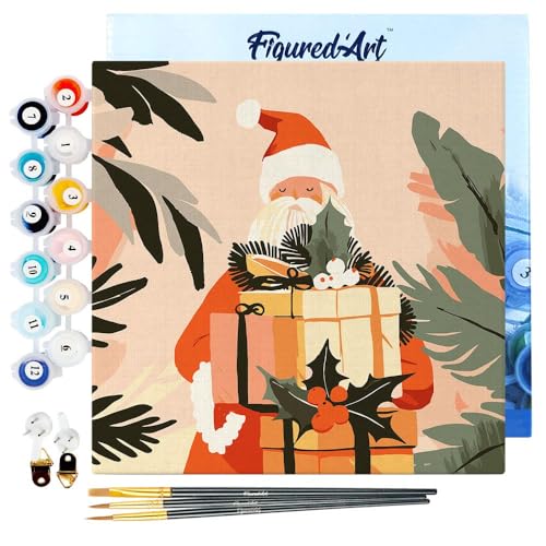 Figured'Art Mini Malen Nach Zahlen Erwachsene Mit Rahmen 20x20cm Kleines Format - Weihnachtsmann mit Geschenken - Paint by Numbers Basteln DIY Bastelset Leinwand gespannt auf Holzrahmen Figured'Art Mini Malen Nach Zahlen Erwachsene Mit Rahmen 20x20cm Kleines Format - Weihnachtsmann mit Geschenken - Paint by Numbers Basteln DIY Bastelset Leinwand gespannt auf Holzrahmen von Figured'Art