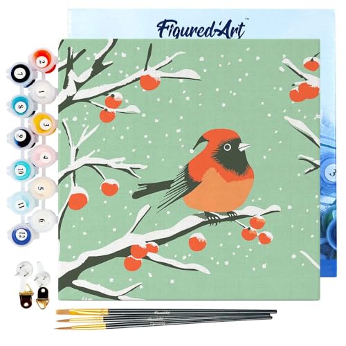 Figured'Art Mini Malen Nach Zahlen Erwachsene Mit Rahmen 20x20cm Kleines Format - Winterlicher Rotkehlchen - Paint by Numbers Basteln DIY Bastelset Leinwand gespannt auf Holzrahmen Figured'Art Mini Malen Nach Zahlen Erwachsene Mit Rahmen 20x20cm Kleines Format - Winterlicher Rotkehlchen - Paint by Numbers Basteln DIY Bastelset Leinwand gespannt auf Holzrahmen von Figured'Art