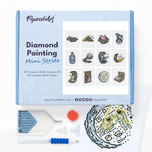 Figured'Art Mini Serie Diamond Painting Erwachsene - Astronauten - Premium-Box mit 12 Stück 15x18 cm 5D Bilder, Eckige Steine - DIY Set zum Basteln von Figured'Art
