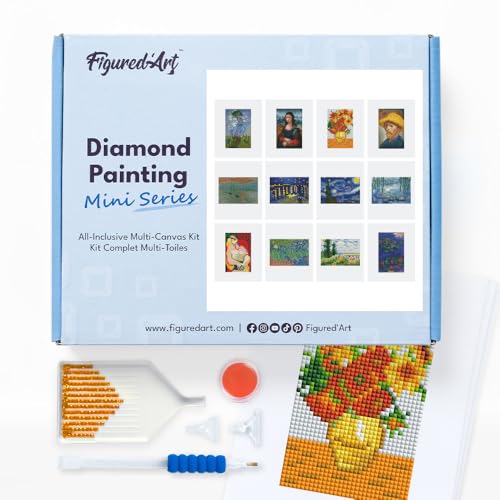 Figured'Art Mini Serie Diamond Painting Erwachsene - Berühmte Gemälde Serie - Premium-Box mit 12 Stück 15x18 cm 5D Bilder, Eckige Steine - DIY Set zum Basteln Figured'Art Mini Serie Diamond Painting Erwachsene - Berühmte Gemälde Serie - Premium-Box mit 12 Stück 15x18 cm 5D Bilder, Eckige Steine - DIY Set zum Basteln von Figured'Art