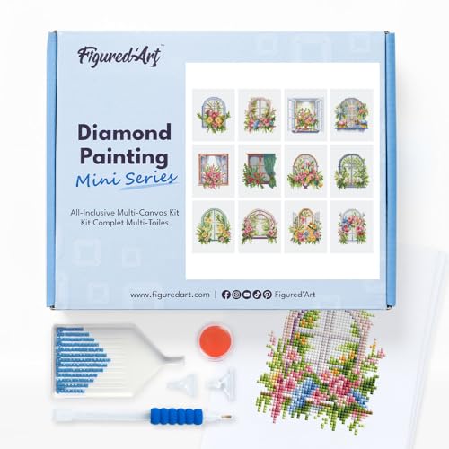 Figured'Art Mini Serie Diamond Painting Erwachsene - Blühende Blumen - Premium-Box mit 12 Stück 15x18 cm 5D Bilder, Eckige Steine - DIY Set zum Basteln Figured'Art Mini Serie Diamond Painting Erwachsene - Blühende Blumen - Premium-Box mit 12 Stück 15x18 cm 5D Bilder, Eckige Steine - DIY Set zum Basteln von Figured'Art