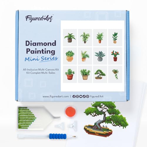 Figured'Art Mini Serie Diamond Painting Erwachsene - Pflanzen 3 - Premium-Box mit 12 Stück 15x18 cm 5D Bilder, Eckige Steine - DIY Set zum Basteln Figured'Art Mini Serie Diamond Painting Erwachsene - Pflanzen 3 - Premium-Box mit 12 Stück 15x18 cm 5D Bilder, Eckige Steine - DIY Set zum Basteln von Figured'Art