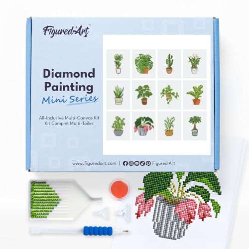 Figured'Art Mini Serie Diamond Painting Erwachsene - Pflanzen - Premium-Box mit 12 Stück 15x18 cm 5D Bilder, Eckige Steine - DIY Set zum Basteln Figured'Art Mini Serie Diamond Painting Erwachsene - Pflanzen - Premium-Box mit 12 Stück 15x18 cm 5D Bilder, Eckige Steine - DIY Set zum Basteln von Figured'Art