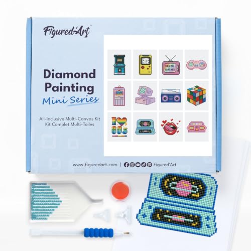 Figured'Art Mini Serie Diamond Painting Erwachsene - Retro-Gaming und Popkultur - Premium-Box mit 12 Stück 15x18 cm 5D Bilder, Eckige Steine - DIY Set zum Basteln von Figured'Art