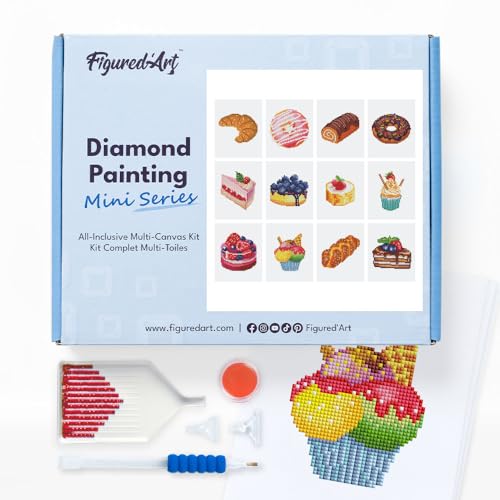 Figured'Art Mini Serie Diamond Painting Erwachsene - Süße Leckereien und Gebäck - Premium-Box mit 12 Stück 15x18 cm 5D Bilder, Eckige Steine - DIY Set zum Basteln Figured'Art Mini Serie Diamond Painting Erwachsene - Süße Leckereien und Gebäck - Premium-Box mit 12 Stück 15x18 cm 5D Bilder, Eckige Steine - DIY Set zum Basteln von Figured'Art