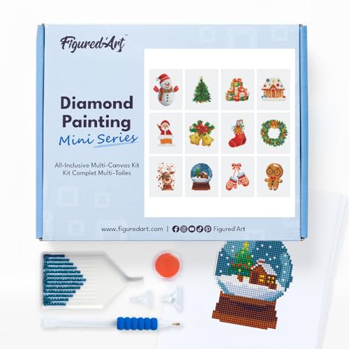 Figured'Art Mini Serie Diamond Painting Erwachsene - Weihnachten - Premium-Box mit 12 Stück 15x18 cm 5D Bilder, Eckige Steine - DIY Set zum Basteln von Figured'Art