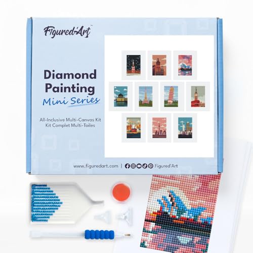 Figured'Art Mini Serie Diamond Painting Erwachsene - Weltstädte - Premium-Box mit 10 Stück 15x18 cm 5D Bilder, Eckige Steine - DIY Set zum Basteln Figured'Art Mini Serie Diamond Painting Erwachsene - Weltstädte - Premium-Box mit 10 Stück 15x18 cm 5D Bilder, Eckige Steine - DIY Set zum Basteln von Figured'Art