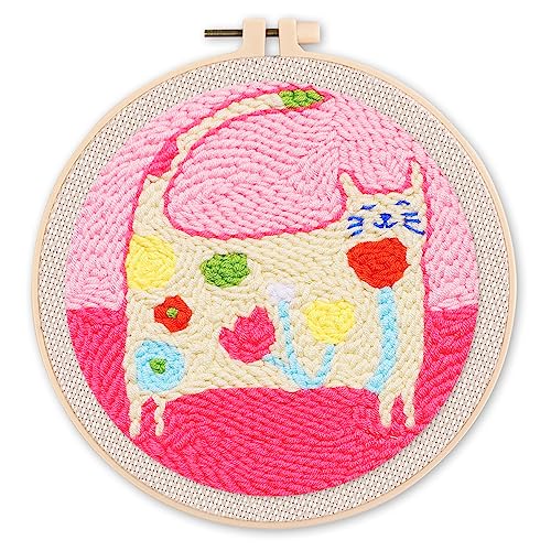Figured'Art Punch Needle Set für Erwachsene - Stickerei, ideal für Anfänger - Blumenkatze - 20x20cm mit rundem Rahmen Figured'Art Punch Needle Set für Erwachsene - Stickerei, ideal für Anfänger - Blumenkatze - 20x20cm mit rundem Rahmen von Figured'Art