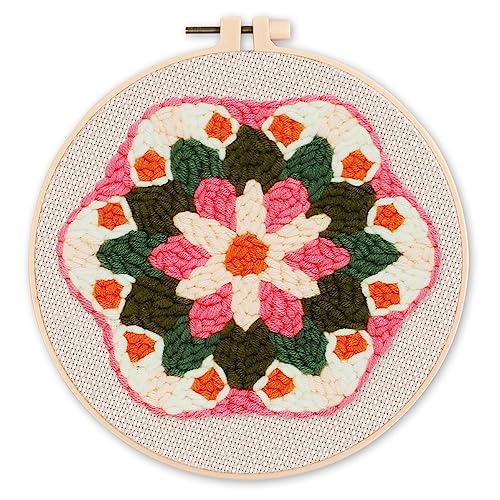 Figured'Art Punch Needle Set für Erwachsene - Stickerei, ideal für Anfänger - Blumenkrone - 20x20cm mit rundem Rahmen Figured'Art Punch Needle Set für Erwachsene - Stickerei, ideal für Anfänger - Blumenkrone - 20x20cm mit rundem Rahmen von Figured'Art