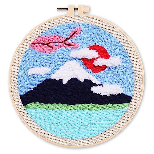 Figured'Art Punch Needle Set für Erwachsene - Stickerei, ideal für Anfänger - Der Berg Fuji - 20x20cm mit rundem Rahmen Figured'Art Punch Needle Set für Erwachsene - Stickerei, ideal für Anfänger - Der Berg Fuji - 20x20cm mit rundem Rahmen von Figured'Art