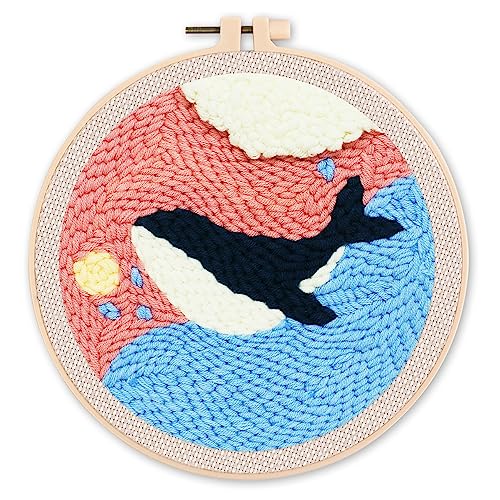 Figured'Art Punch Needle Set für Erwachsene - Stickerei, ideal für Anfänger - Hübscher blauer Wal - 20x20cm mit rundem Rahmen Figured'Art Punch Needle Set für Erwachsene - Stickerei, ideal für Anfänger - Hübscher blauer Wal - 20x20cm mit rundem Rahmen von Figured'Art