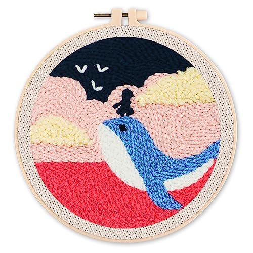 Figured'Art Punch Needle Set für Erwachsene - Stickerei, ideal für Anfänger - Kleines Mädchen und ein Wal in der Abenddämmerung - 20x20cm mit rundem Rahmen Figured'Art Punch Needle Set für Erwachsene - Stickerei, ideal für Anfänger - Kleines Mädchen und ein Wal in der Abenddämmerung - 20x20cm mit rundem Rahmen von Figured'Art