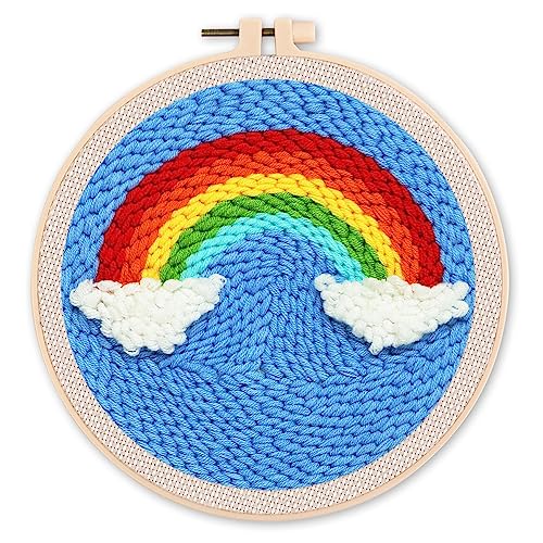 Figured'Art Punch Needle Set für Erwachsene - Stickerei, ideal für Anfänger - Regenbogen - 20x20cm mit rundem Rahmen Figured'Art Punch Needle Set für Erwachsene - Stickerei, ideal für Anfänger - Regenbogen - 20x20cm mit rundem Rahmen von Figured'Art