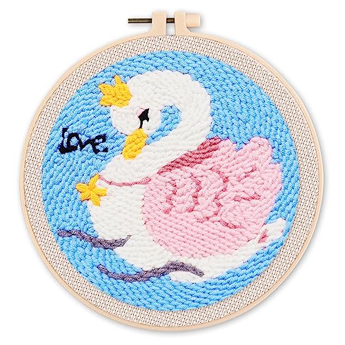 Figured'Art Punch Needle Set für Erwachsene - Stickerei, ideal für Anfänger - Schöner Schwan - 20x20cm mit rundem Rahmen Figured'Art Punch Needle Set für Erwachsene - Stickerei, ideal für Anfänger - Schöner Schwan - 20x20cm mit rundem Rahmen von Figured'Art