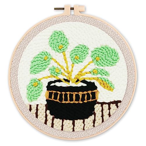 Figured'Art Punch Needle Set für Erwachsene - Stickerei, ideal für Anfänger - Schwarze Topfpflanze - 20x20cm mit rundem Rahmen Figured'Art Punch Needle Set für Erwachsene - Stickerei, ideal für Anfänger - Schwarze Topfpflanze - 20x20cm mit rundem Rahmen von Figured'Art