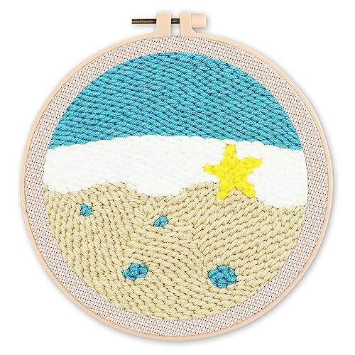 Figured'Art Punch Needle Set für Erwachsene - Stickerei, ideal für Anfänger - Seestern am Ufer - 20x20cm mit rundem Rahmen Figured'Art Punch Needle Set für Erwachsene - Stickerei, ideal für Anfänger - Seestern am Ufer - 20x20cm mit rundem Rahmen von Figured'Art