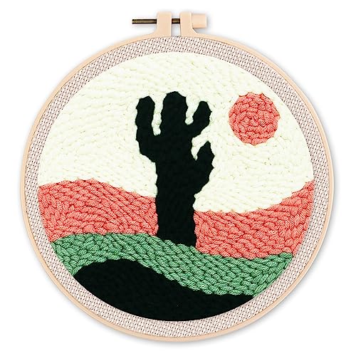 Figured'Art Punch Needle Set für Erwachsene - Stickerei, ideal für Anfänger - Wüstenkaktus - 20x20cm mit rundem Rahmen Figured'Art Punch Needle Set für Erwachsene - Stickerei, ideal für Anfänger - Wüstenkaktus - 20x20cm mit rundem Rahmen von Figured'Art