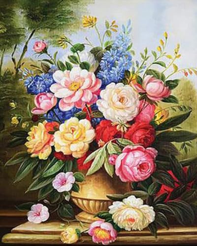 Figured'Art Vorgedrucktes Kreuzstich-Set 32x40cm - Farbiger Blumenstrauß - Komplett vorgedruckte Baumwoll-Aida-Leinwand 11 CT - Perfekt für Erwachsene und Anfänger von Figured'Art