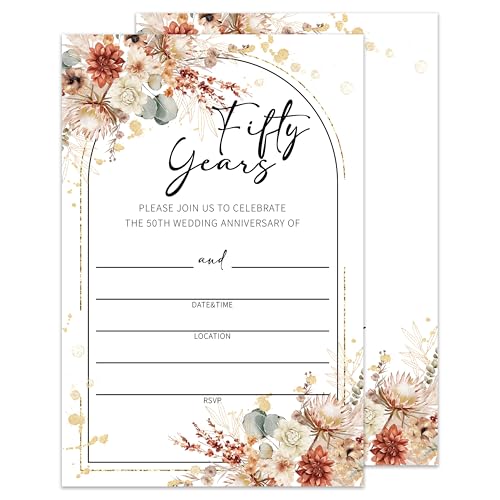 Einladungen zum 50. Hochzeitstag, Boho-Rose, Einladungen zum 50. Hochzeitstag, zum Ausfüllen, Brautparty-Einladungen mit Umschlägen, 25 Sets Einladungen zum 50. Hochzeitstag, Boho-Rose, Einladungen zum 50. Hochzeitstag, zum Ausfüllen, Brautparty-Einladungen mit Umschlägen, 25 Sets von Fihjm