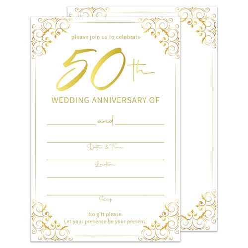 Einladungen zum 50. Hochzeitstag, goldfarben, Einladungen zum 50. Hochzeitstag, zum Ausfüllen, Brautparty-Einladungen mit Umschlägen, 25 Sets Einladungen zum 50. Hochzeitstag, goldfarben, Einladungen zum 50. Hochzeitstag, zum Ausfüllen, Brautparty-Einladungen mit Umschlägen, 25 Sets von Fihjm