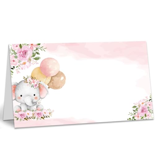 Tischkarten mit pinkem Elefant, 25 Stück, Tisch-Namenskarten für Tischdekoration, Babyparty, Geburtstagsparty, Tischdekoration, Bankett, Abendessen, Zelt, Tischschild, 5,3 x 8,9 cm / 03 von Fihjm