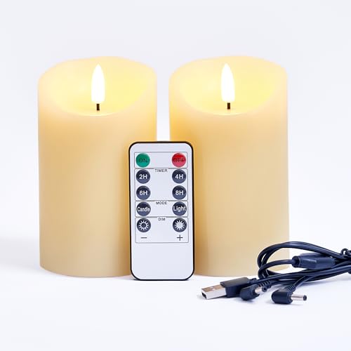 FiiMoo Wiederaufladbare LED-Kerzen 2er Set Aufladbare Kerzen mit Timerfunktion | Flammenlose Timer-Kerzen in Warmweiß | Fernbedienung Inklusive (15 cm Höhe) von FiiMoo