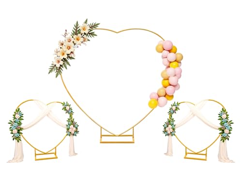 Fiita 2X2m Herz Hochzeitsbogen, Ballon Bogen Kit Metall Arch Stand Hochzeit Blumen Herzförmiges Kreis Rahmen Hoop Ständer Ballonbogen Set für Hochzeit, Babyparty, Geburtstagsfeier, Jubiläum,Gold,1X1m von Fiita