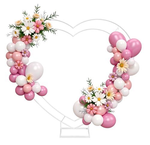 Fiita Weiß Herz Hochzeitsbogen,Herz Ballon Bogen Kit Metall Arch Stand Hochzeit Blumen Herzförmiges Kreis Rahmen Hoop Ständer Ballonbogen Set,für Hochzeit, Babyparty, Geburtstagsfeier, Jubiläum,2m von Fiita