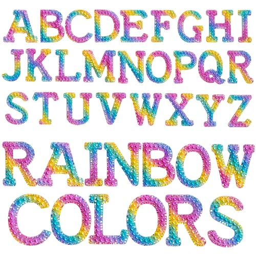 Buchstaben Patches zum Aufbügeln, 56 Stück A-Z Alphabet, Regenbogen Strass Design mit Herz, Lächelngesicht, Stern, Regenbogen Patches, 2 Stück von Fikra Product