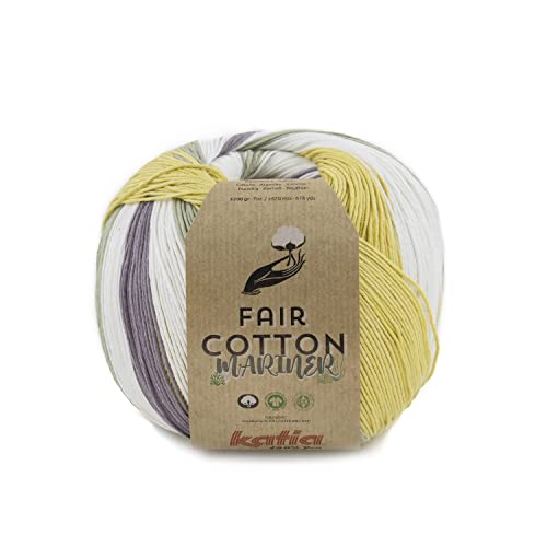Organic Cotton Bio Baumwolle GOTS Katia Fair Cotton Mariner color 204, 200g Baumwollgarn, Sommerwolle mit maritimem Farbverlauf zum Stricken oder Häkeln von Katia