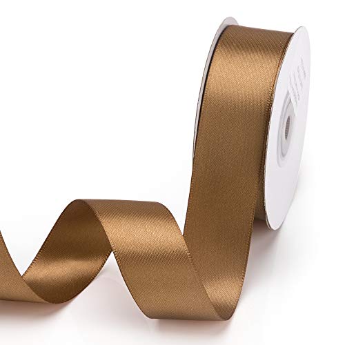 IHKFILAN Satinband, in Goldbraun (25 mm x 22.86 m), matt glänzendes Geschenkband, edles Schleifenband zum Dekorieren & Basteln, zum Einpacken besonderer Geschenke, für Hochzeiten, Taufen, uvm von IHKFILAN