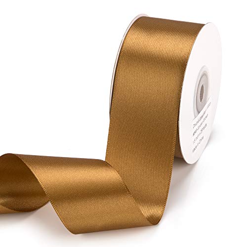 IHKFILAN Satinband, in Goldbraun (38 mm x 22.86 m), matt glänzendes Geschenkband, edles Schleifenband zum Dekorieren & Basteln, zum Einpacken besonderer Geschenke, für Hochzeiten, Taufen, uvm von IHKFILAN