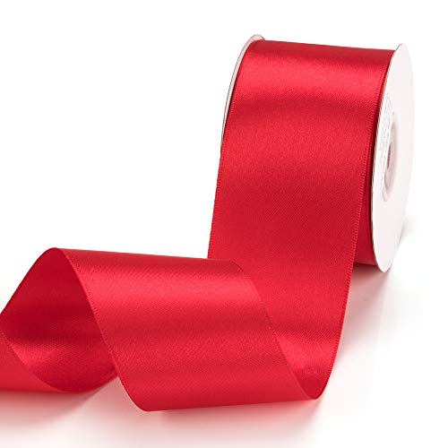 IHKFILAN Satinband, in Hot Red (50 mm x 22.86 m), matt glänzendes Geschenkband, edles Schleifenband zum Dekorieren & Basteln, zum Einpacken besonderer Geschenke, für Hochzeiten, Taufen, uvm von IHKFILAN