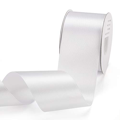 IHKFILAN Satinband, in White (50 mm x 22.86 m), matt glänzendes Geschenkband, edles Schleifenband zum Dekorieren & Basteln, zum Einpacken besonderer Geschenke, für Hochzeiten, Taufen, uvm von IHKFILAN