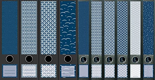 10er Set breite & schmale Ordnerrücken Pattern Blau Muster File Art Ordner Etiketten 2207 2211 von File Art