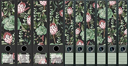 10er Set breite & schmale Ordnerrücken Sukkulenten Pflanze Pattern File Art Etiketten Deko 2205 2210 von File Art